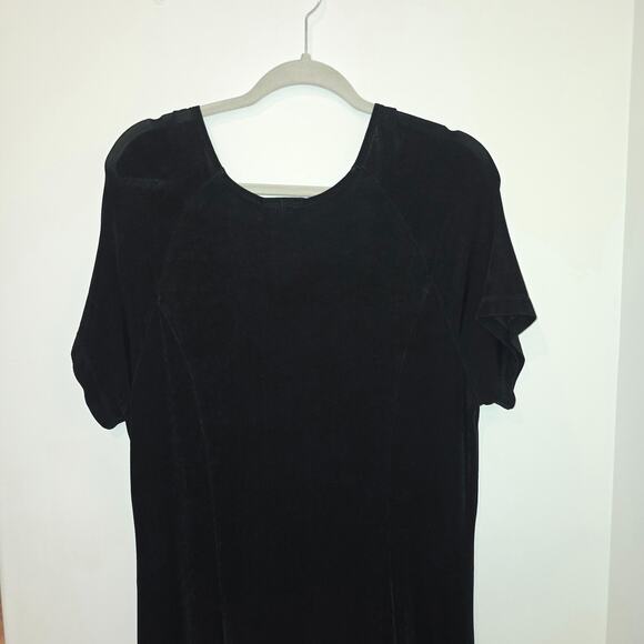 Vintage Coldwater Creek Maxi Dress Size L Black Short Sleeeve Travel Knit Slink - Picture 6 of 7